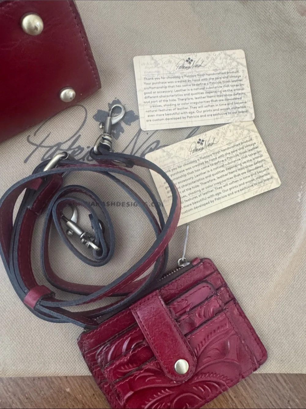 Patricia Nash Chauny Satchel Crossbody Ruby Red Tooled Wallet Dust Bag Set NEW